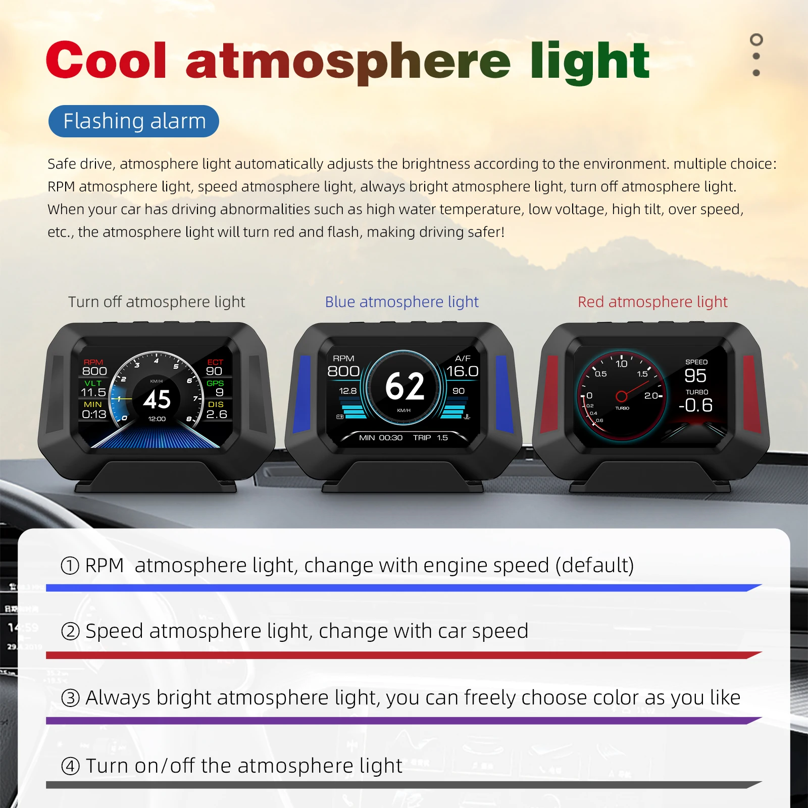 P21 자동차 HUD OBD2 GPS 헤드업 디스플레이 온보드 컴퓨터 속도계 타코미터 연료 소비량 수온 전압 게이지