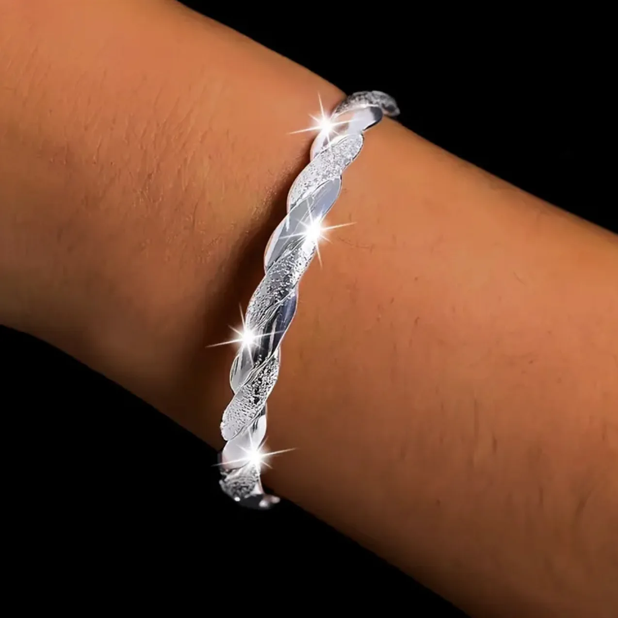 Trendiges 925 Sterling Silber Rundes Armband, Modischer Einfacher Großer Armreif für Damen, Schmuckgeschenk – Detail 7