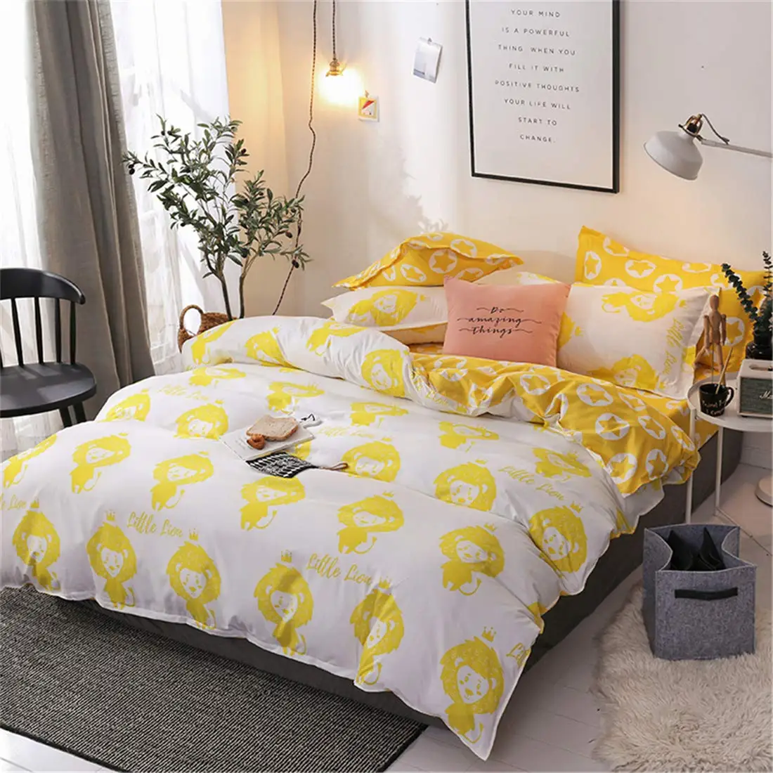 

Cartoon Lion Kids Duvet Cover Set Bedding Set for Boys Girls Modern Reversible Teens Children Comforter Cover Set Zipper Closure