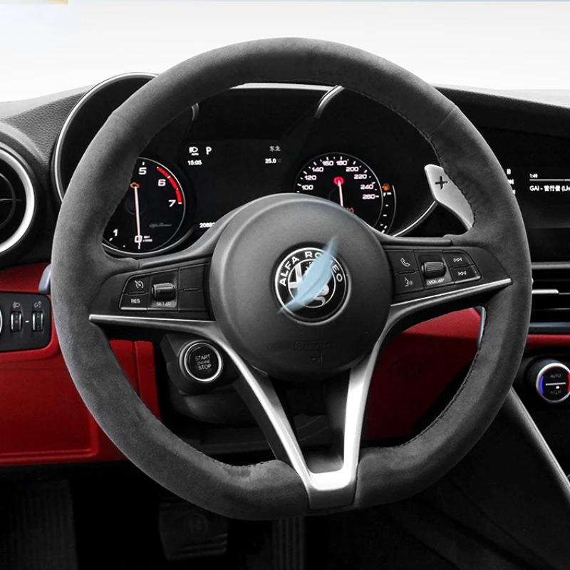 

Custom Alcantara Suede For Alfa Romeo Giulia Stelvio DIY Hand Sewn Steering Wheel Cover