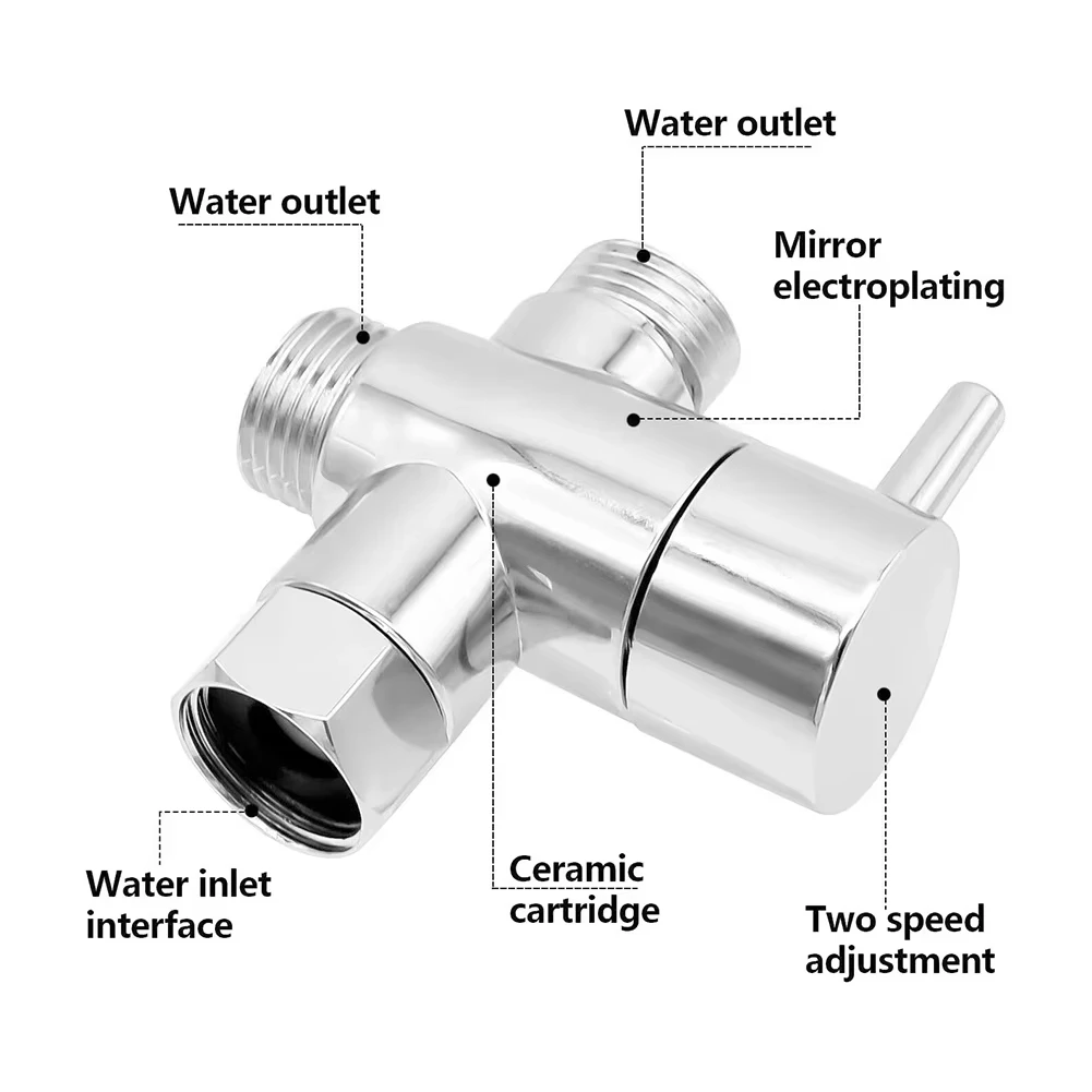 Diverter Valve G1/2in 3 Way T-Adapter Converter For Shower Brass Water Tap Bathroom Faucet
