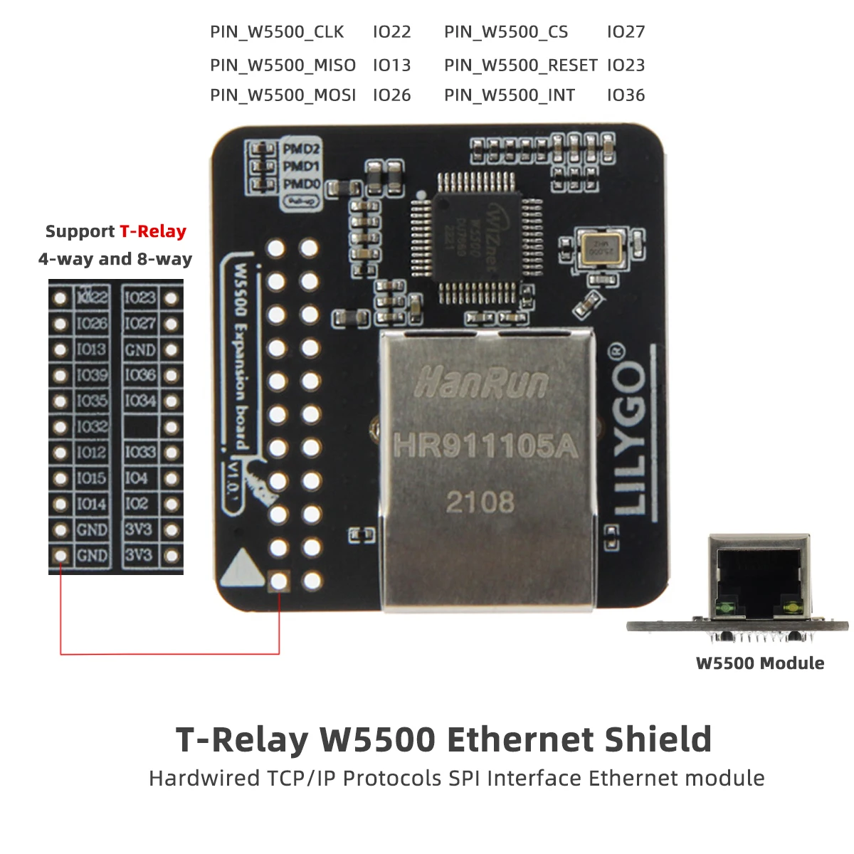 ® T-Relay-W5500 Ethernet Shield Used For T-Relay 4-Way Or 8-Way Development Boar