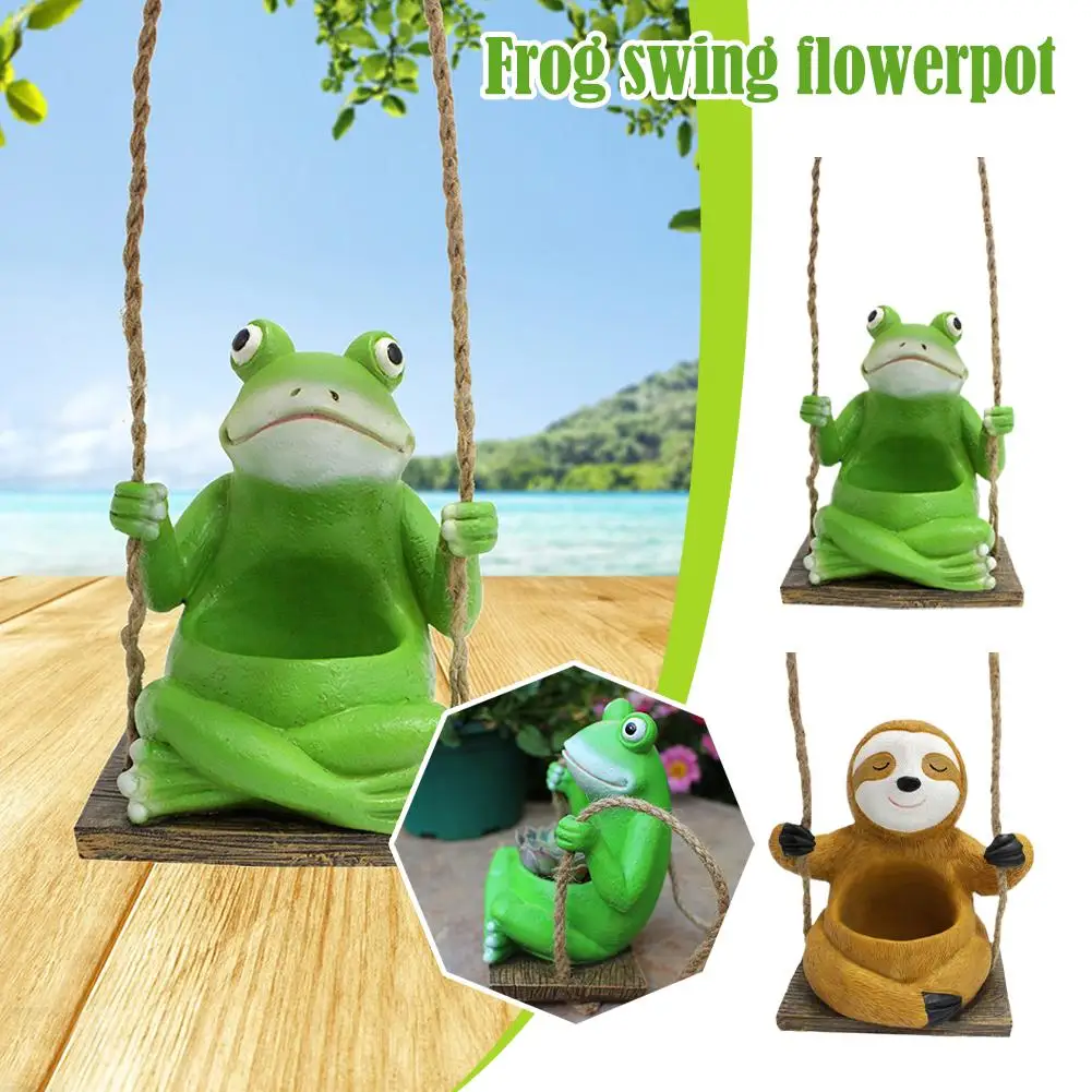 

Adorable Frog Planter Swing Resin Frog Flower Pot For Corridor, Balcony, Garden Decoration Portable And Cute Frog Plant Pot A0U4