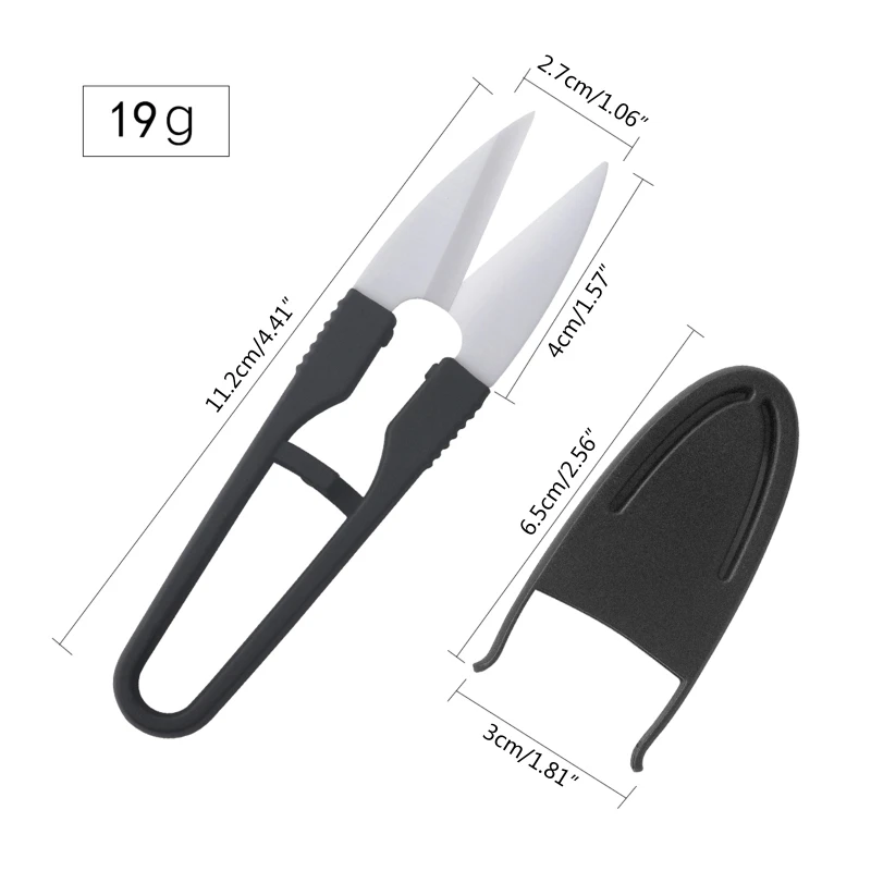 Sewing Scissors Practical Ceramic Yarn Thread Scissors Mini Cross-stitch  Trimmer U Shape Scissors with Cover for Fishing