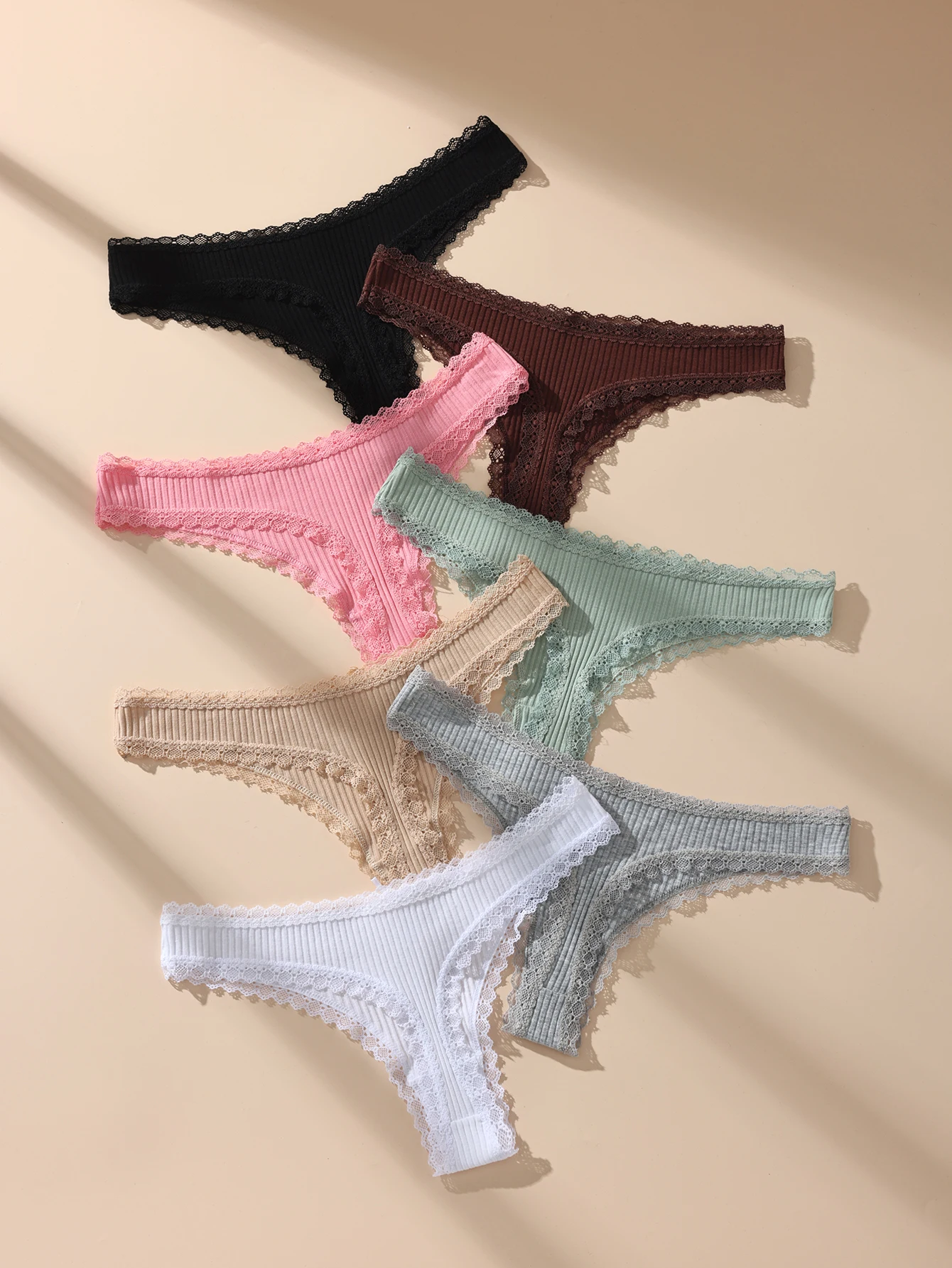 Ensemble lingerie femme 7 pièces tanga dentelle coton sexy