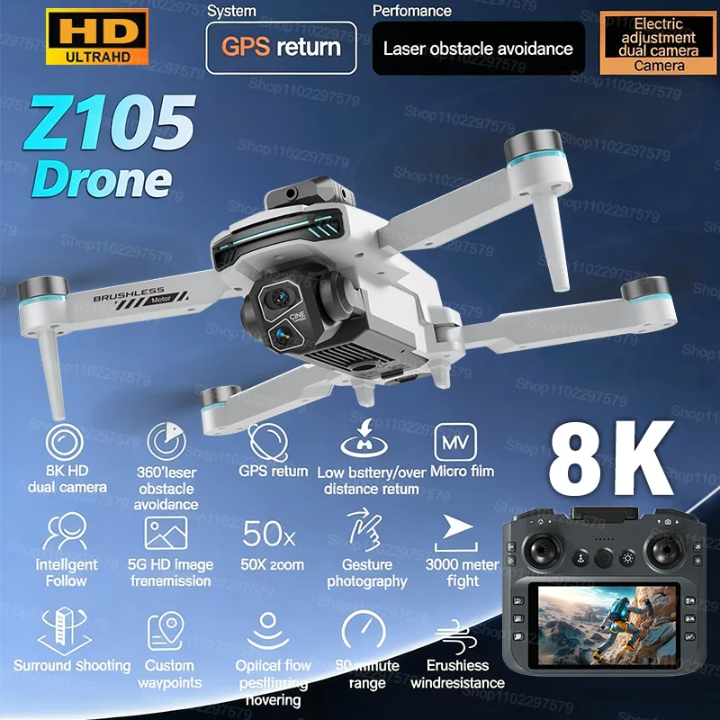 Z105 Drone 4K GPS Dual Camers HD With 1080P Wide Angle Bushless Motor ...
