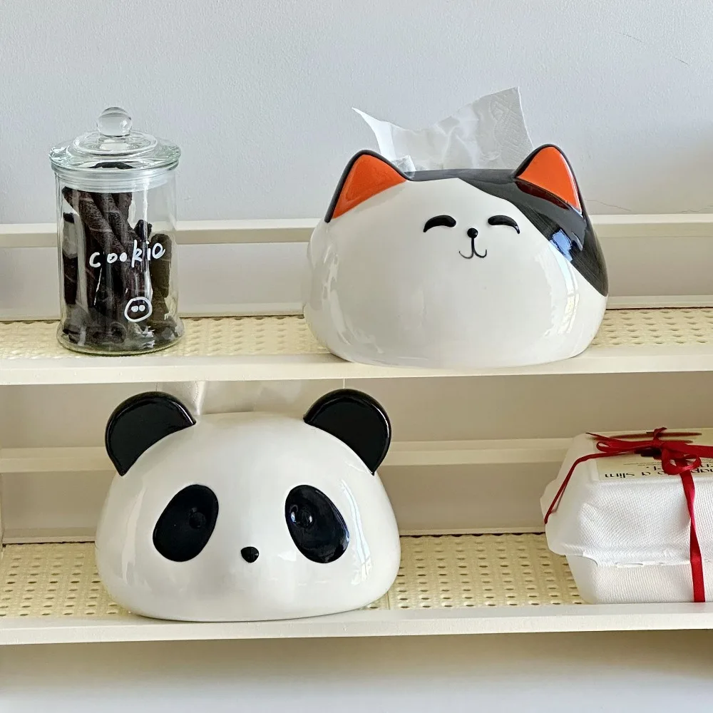 Cute Panda Tissue Box Drawing Box in The Living Room Bathroom Ceramic High-end Coffee Table Paper Box Home Decoration Napkins 3