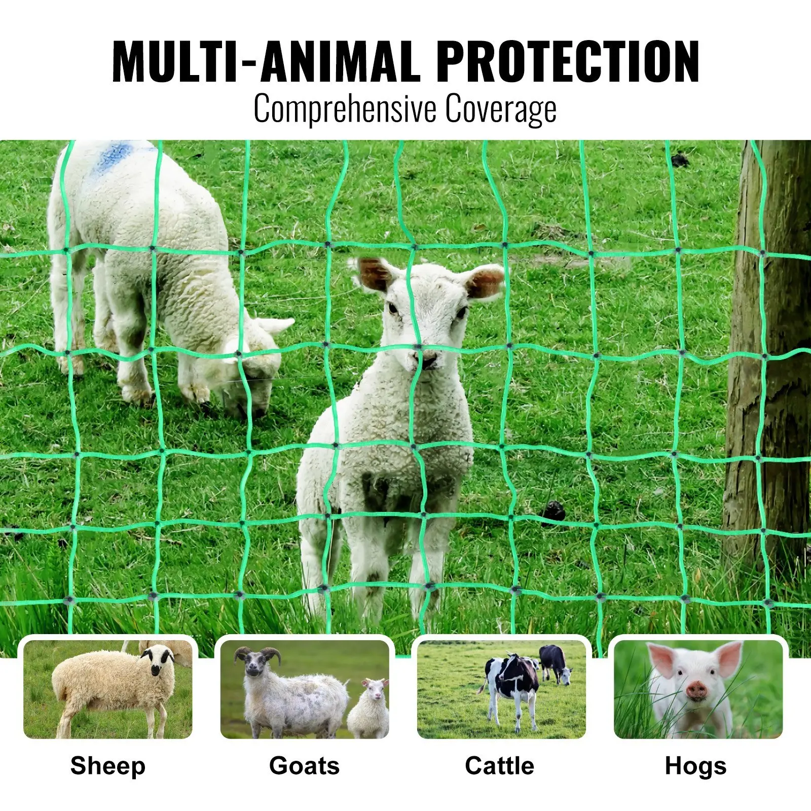 VEVOR Electric Fence Netting, 35" H x 164' L, PE Net Fencing with Posts & Double-Spiked Stakes, Utility Portable Mesh for Goats