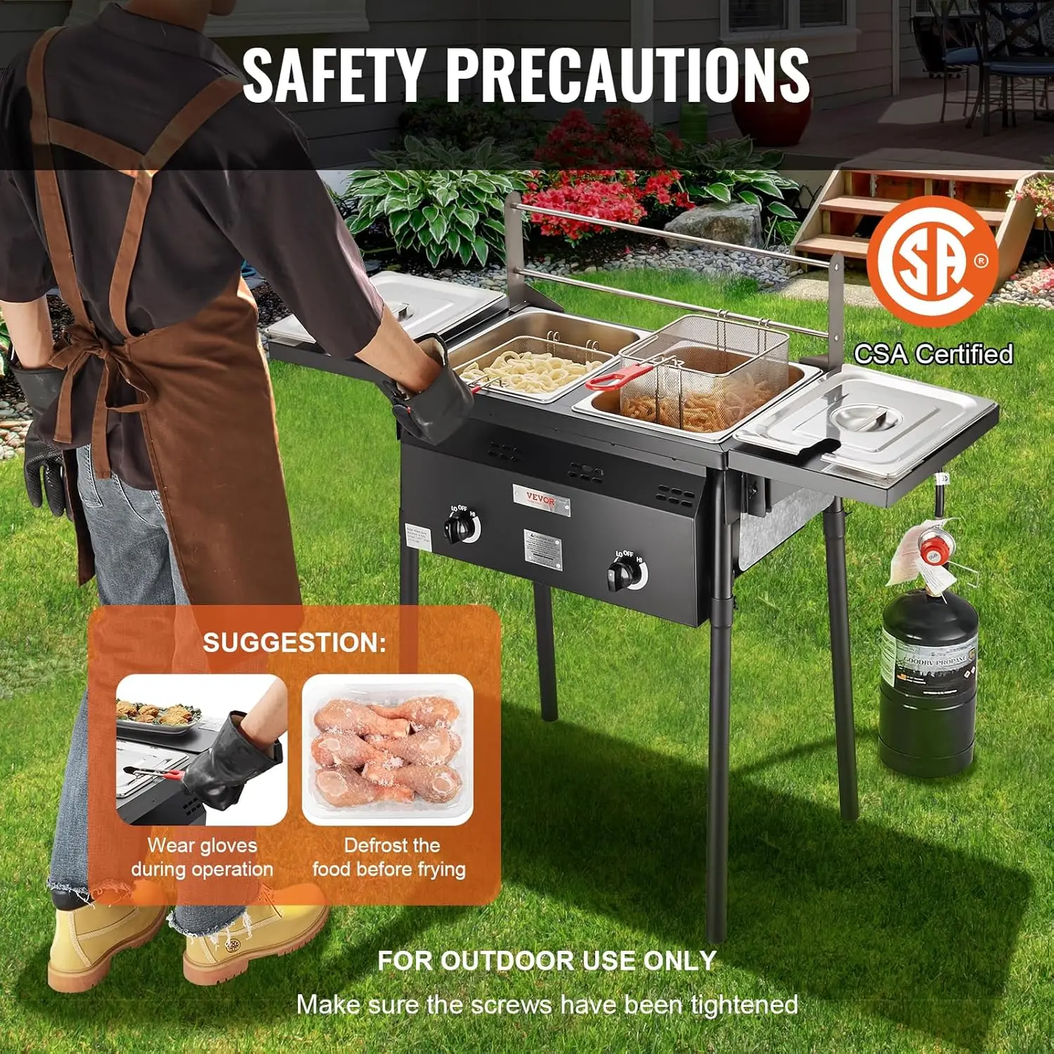Propane Deep Fryer, Double Burners Commercial Fryer, 16 Qt Stainless Steel Cooker with Removable Baskets & Lids & Tanks, Oil Fry 5