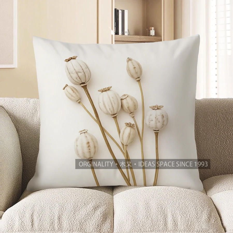 Neutral pampas grass polyester peachskin pillow cover Design 4