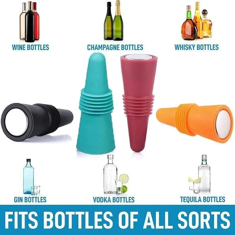 Silicone Wine and Beverage Bottle Cap Set Leak Proof Champagne Bottles Sealer Stoppers Wine Cork Saver Stopper Reusable 2