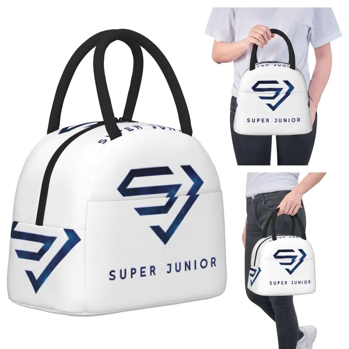 슈퍼 주니어 로고 여성용 절연 점심 가방 휴대용 식품 상자 열 도시락 상자 토트