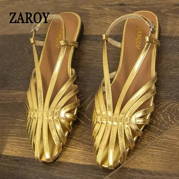 ZAROY Narrow Band Women Flat Sandals Large Size Designer Brand Banquet Wedding Shoes Summer Hollow Beach Gladiator Sandalias 1