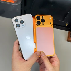Sleek 2 - in - 1 Luxury Metal Frame Matte Backplane Case with Camera Protection - iPhone 13 Pro (Orange)