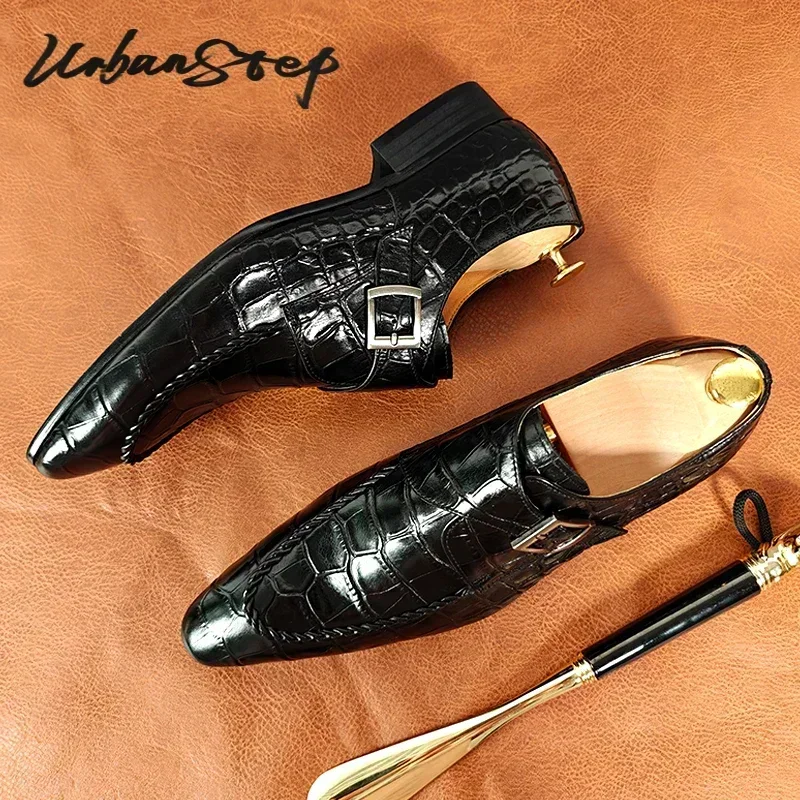 Luxury Brand Men Leather Shoes Slip-On Black Crocodile Print Woven Pattern Loafers Mens Dress Shoes Wedding Office Shoes For Men 6
