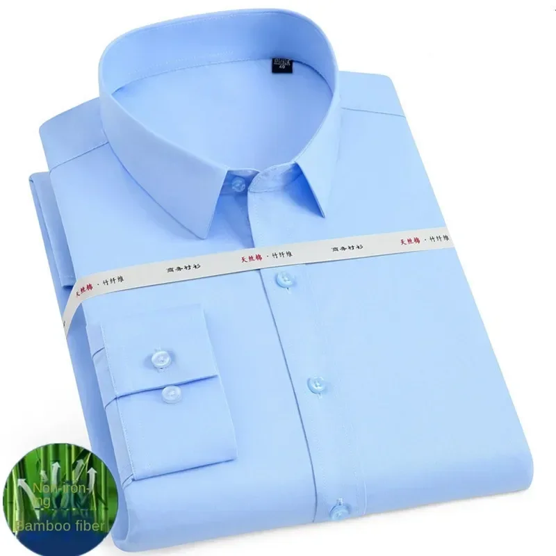 

8XL 7XL 6XL Oversized Shirt Bamboo Fiber Men Basic Solid Summer Spring European Style White Blue Business Formal Social Shirts