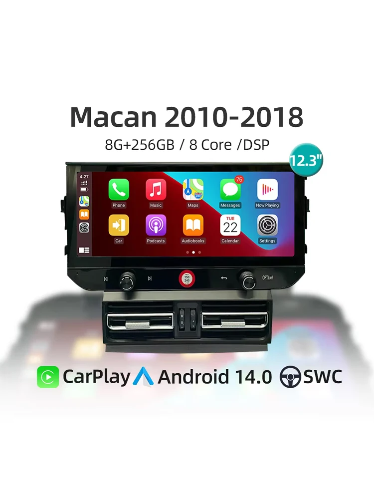 Car Multimedia Player Car Radio Android 14.0 CarPlay GPS Navigation 4G WiFi QLED Screen Bluetooth For Porsche Macan 2010 -