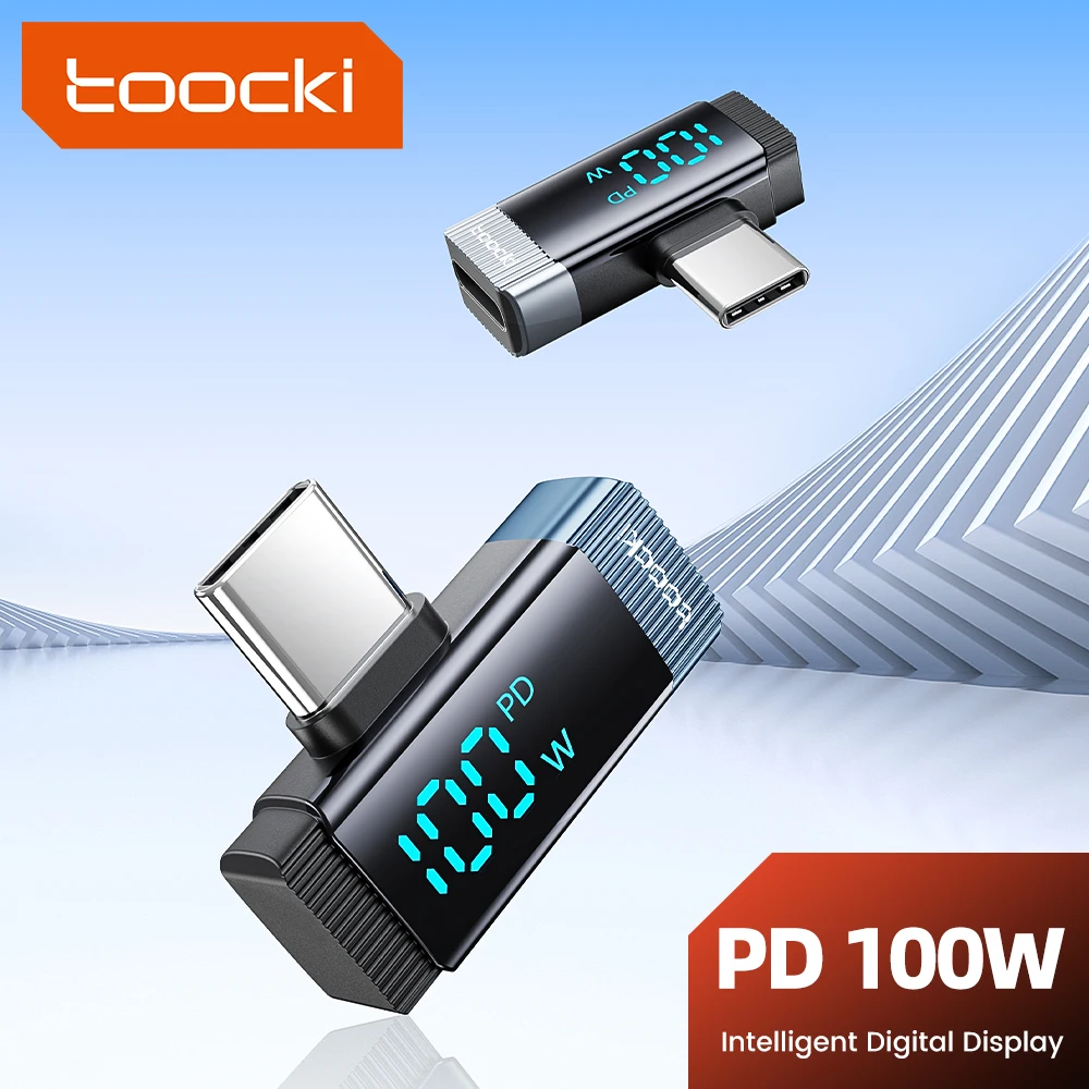 Toocki USB Type C Adapter 100w Fast Charging 480Mbps Data Transfer 90D Elbow Digital Display Connector For Cellphone Accessories type c adapter