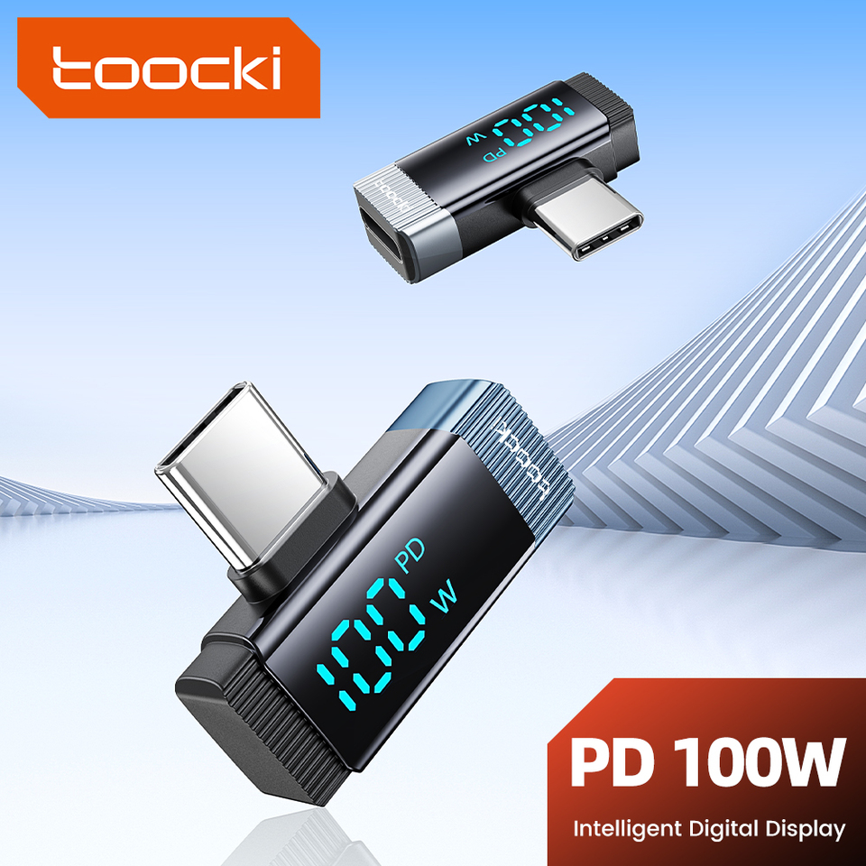 Toocki USB Type C Adapter 100w Fast Charging 480Mbps Data Transfer 90D Elbow Digital Display Connector For Cellphone Accessories