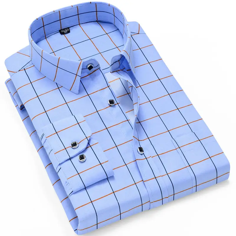 

Fashion Print Casual Mens Long Sleeve Shirt Stitching Fashion Pocket Design Fabric Soft Comfortable Men Dress Slim Fit Style