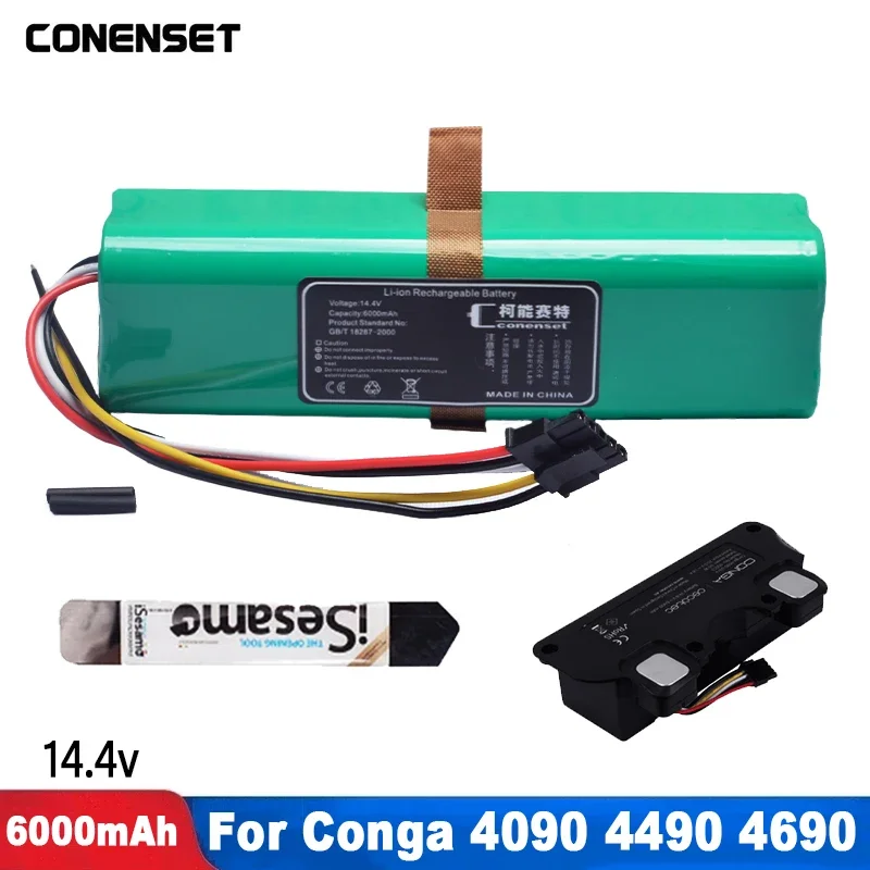 6000mAh Replacement Battery For CECOTEC CONGA 4090 4490 4590 4690 Robot  Vacuum Cleaner Accessories Spare Parts Tool