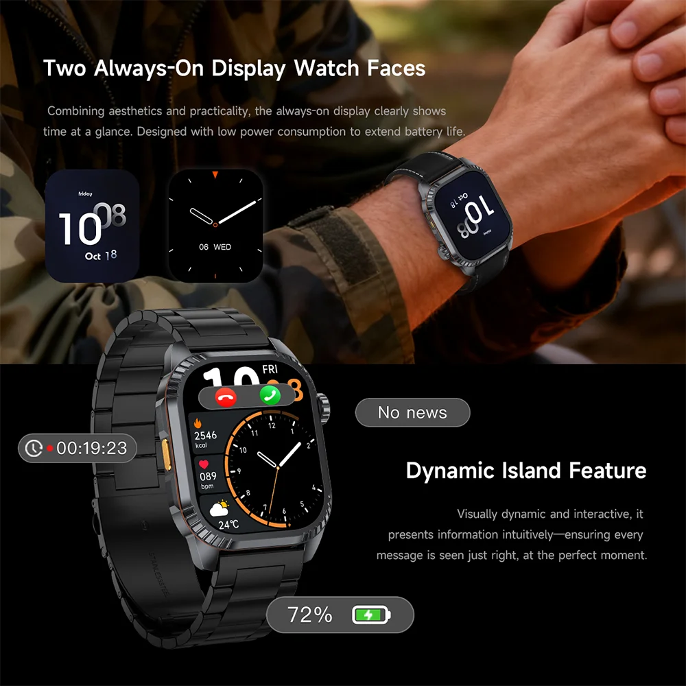 Ultra GPS Outdoors Military Smart Watch - 1.95 AMOLED Display, Compass, 10ATM Waterproof, Long-lasting Battery, Bluetooth Calling