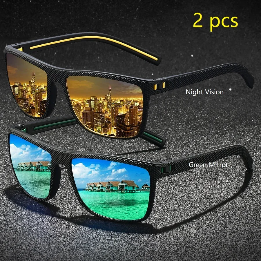 2-teilige polarisierte Sonnenbrille mit Vintage-Karomuster für Männer und Frauen, Angeln, Fahren, modisch, quadratisch, Markendesign, Sonnenbrille, UV400 – Detail 11
