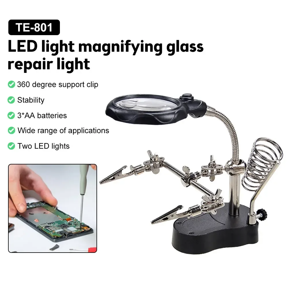 1PC Welding Magnifying Glass 5 LED Auxiliary Clip Magnifier AC/DC  Interchangeable Desktop Magnifier Soldering Repair Tool - AliExpress