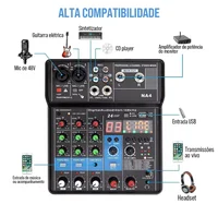 TEYUN 4-Channel Professional Sound Mixer Console Mini Audio Mixer Sound Card Computer Input 48v Power USB Computer Record NA4 2