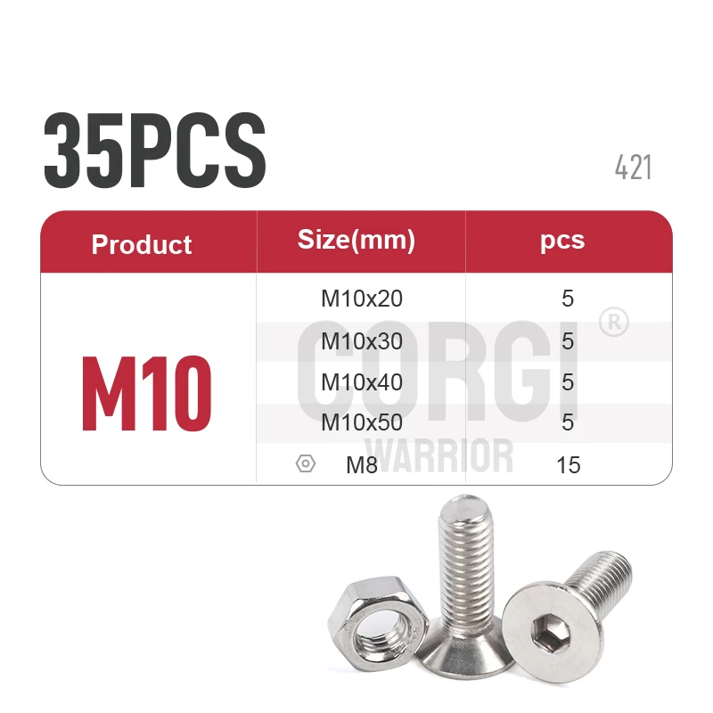 Description Picture 5 of item35-2600p Flat Head Hex Socket Cap Screws Bolts Assortment Kit M1.6 M2 M2.5 M3 M4 M5 M6 M8 M10 Stainless Steel Screw Nuts 4-50 mm