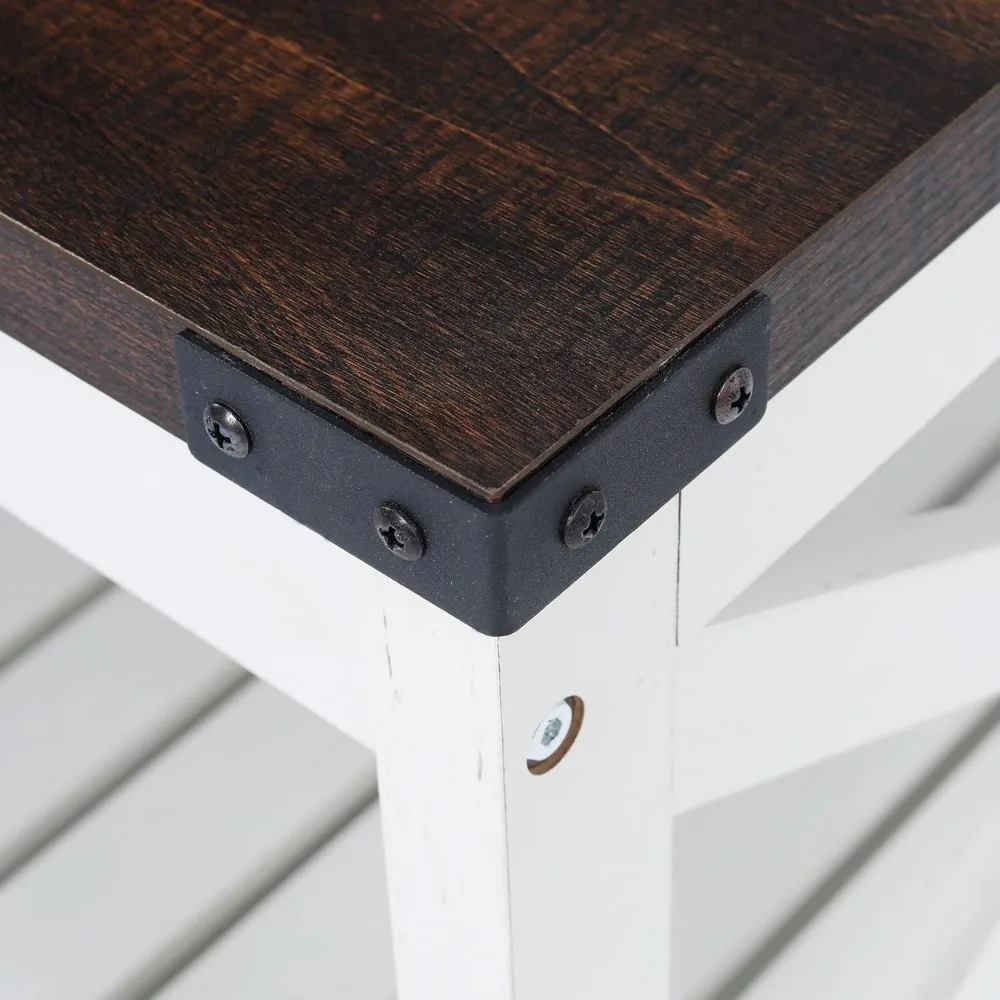 Farmhouse Coffee Table with Slatted Shelf and Corner Protection, 40 Inches, Vintage White/Espresso 6