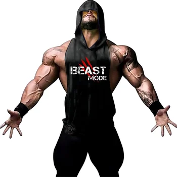 Summer Adult Clothing Men's Sports Fitness Hooded Vest T-shirt Tops Men's casual Breathable Summer Gym men's clothing tops 1