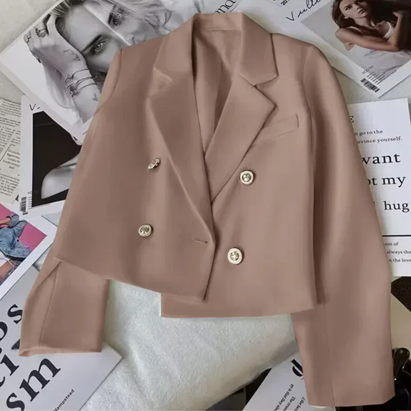 

Fashion Short Women Blazers Elegant Female Suits Jacket Tops Casual Solid Long Sleeve Office Lady Blazer Coat Spring Autumn ER