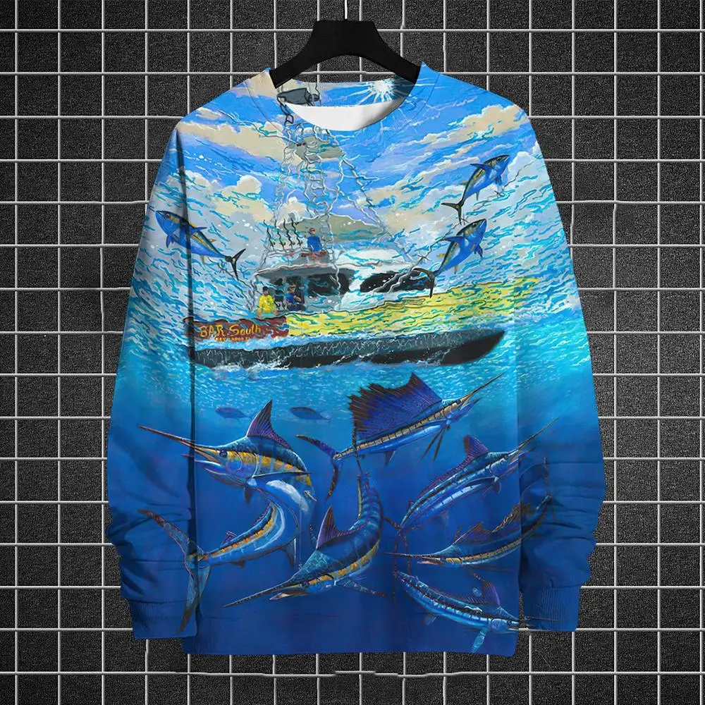 thumbnail image 1 of Suéter de cuello redondo de invierno para hombre, jersey con estampado 3D de océano, suéter de moda urbana, patrón de estilo cómic, camisetas deportivas informales cálidas, 1 of 4