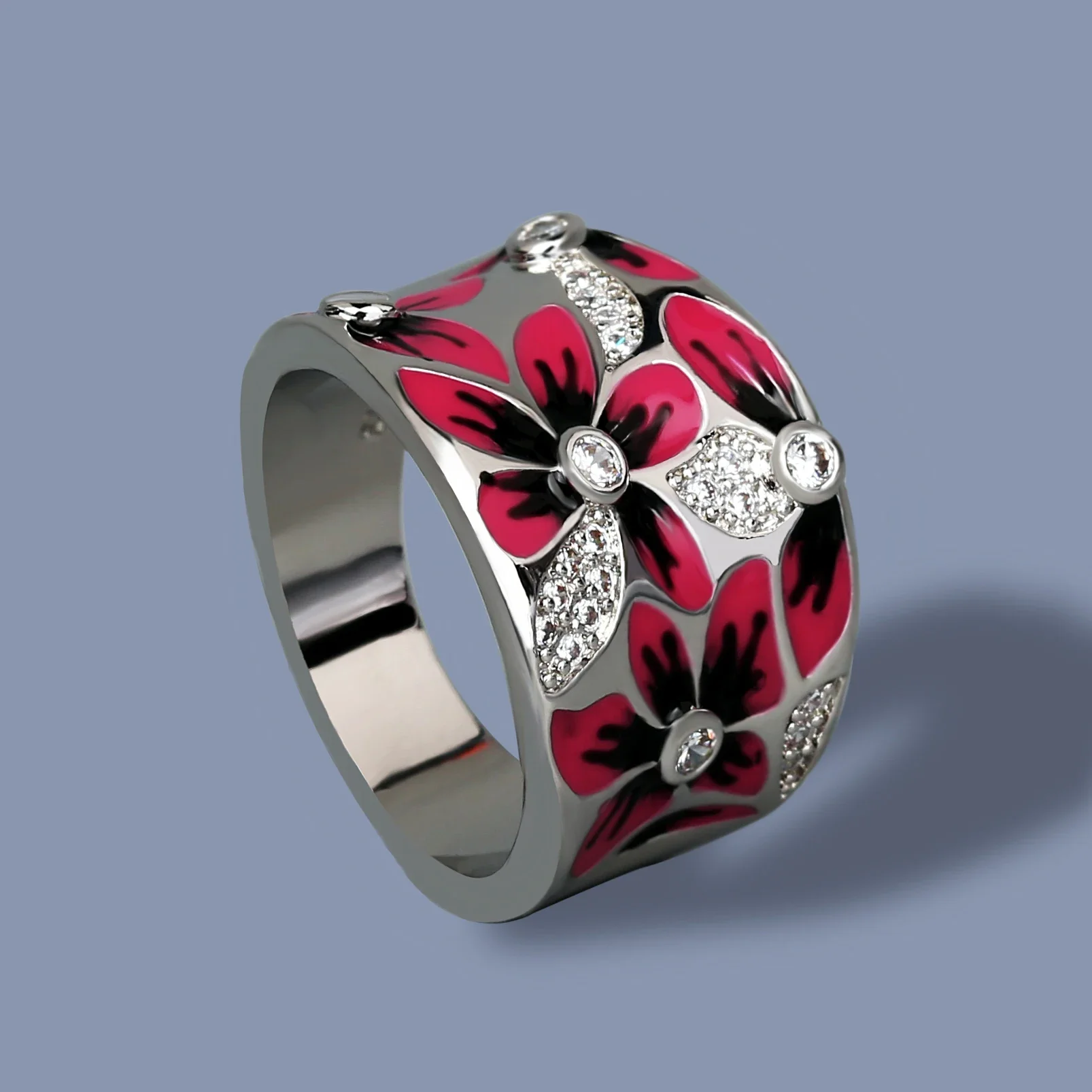 Red Flower Women's Handmade Enamel Ring Wedding Bridal Ring Party Jewelry wedding rings,rose flower ring