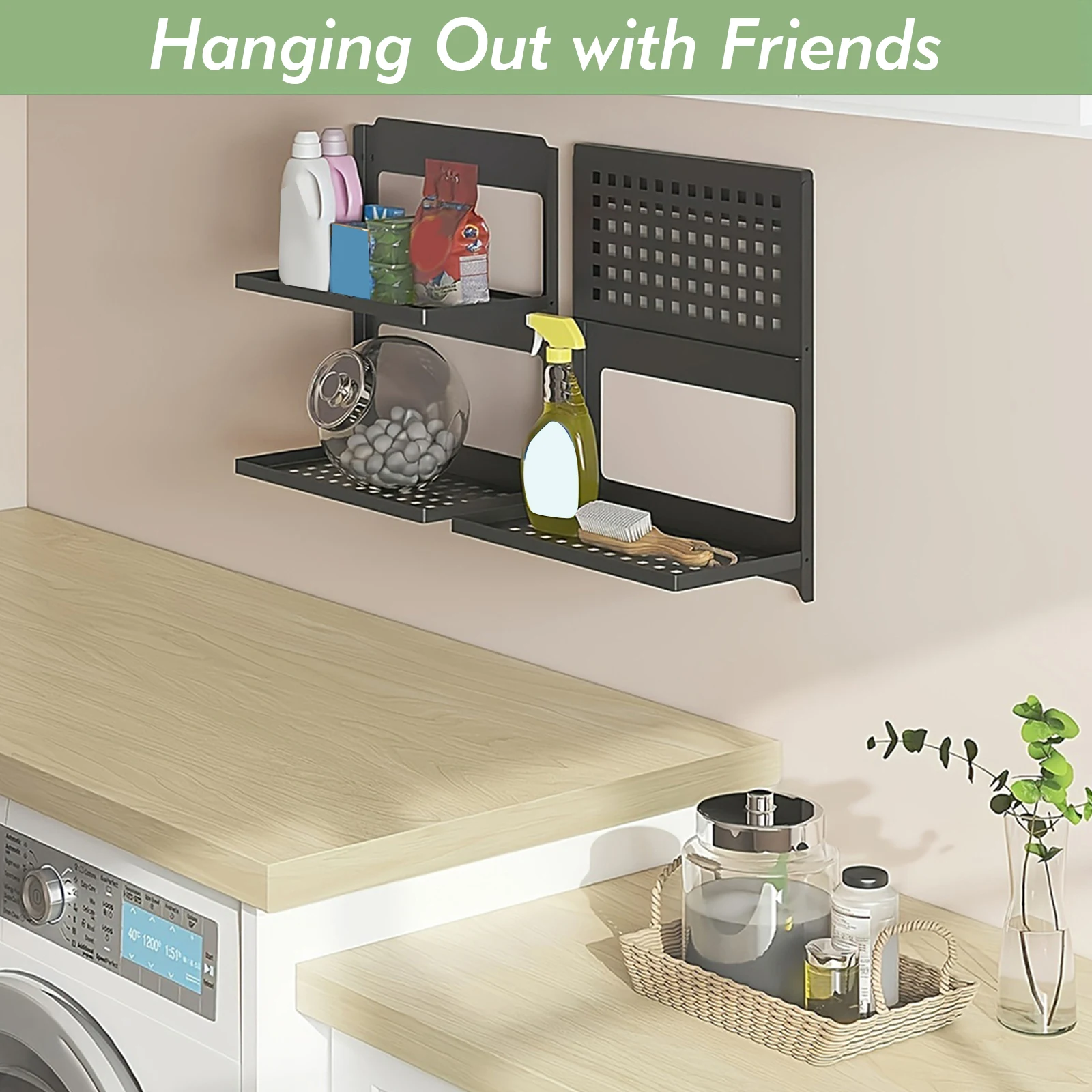 2-Tier Table Storage Rack Wall Mounted Storage Shelf Wall Shelve for Laundry Room Bathroom