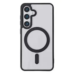 Magnetic Wireless Charging Clear Acrylic Phone Case with Black Bumper for Samsung A16 (Black)