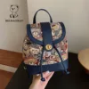 Beibaobao 2024 New Backpack Women's Cartoon Printed Student Backpack Large Capacity Contrast Canvas Travel Bag Handbag 6