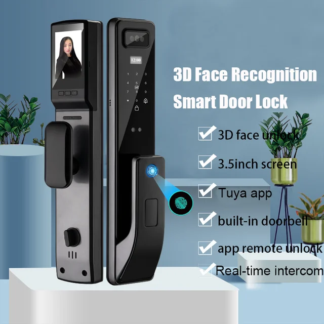 Face Recognition Door Lock Wifi Tuya APP Remote Control Voice Intercom Digital Electronic Smart Door Lock With Camera 2