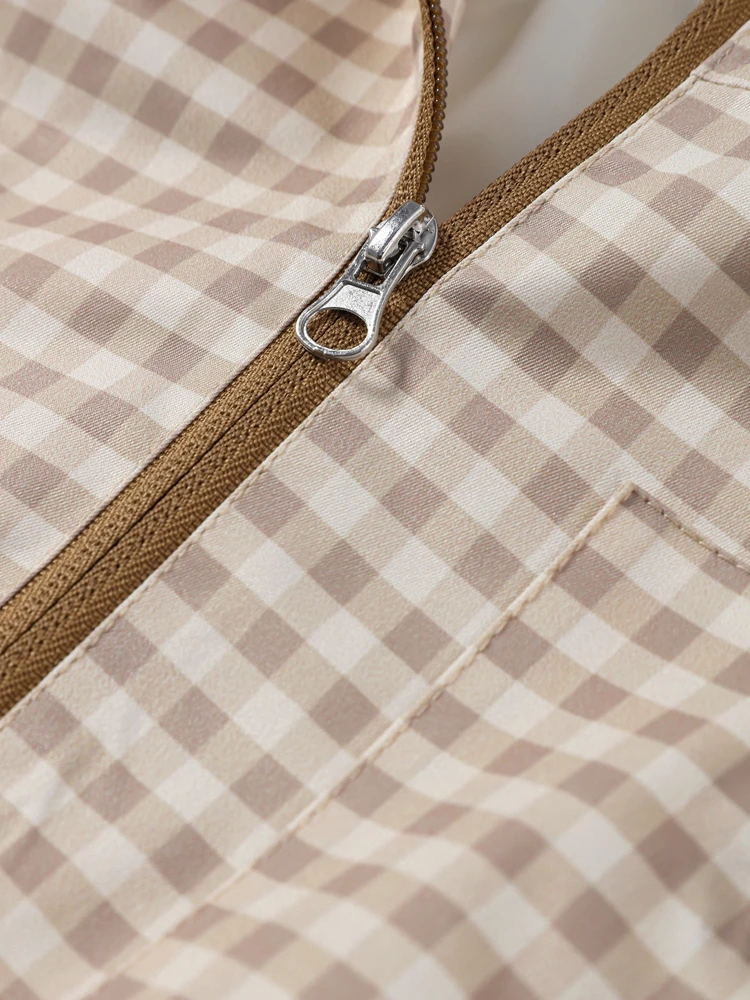 Karierte Kapuzenjacken mit elastischem Bund und Kordelzug für Damen, Streetwear, lange Ärmel, locker sitzende Jacken, Frühlings-Chic-Oberbekleidung für Damen – Detail 8