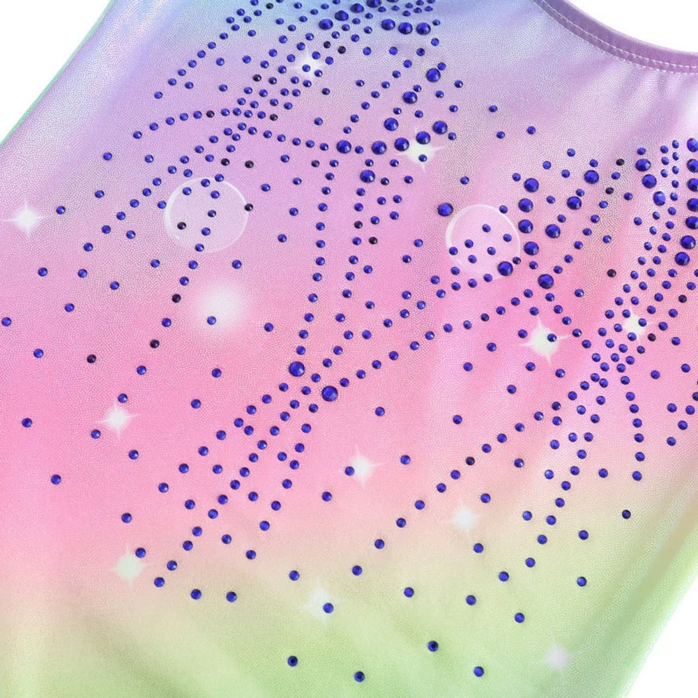 Girls Dance Ballet Leotards Gymnastics Suit Fashion Gradient Gilding Rhinestone Inlay Bodysuit With Shorts And Headbands Outfit