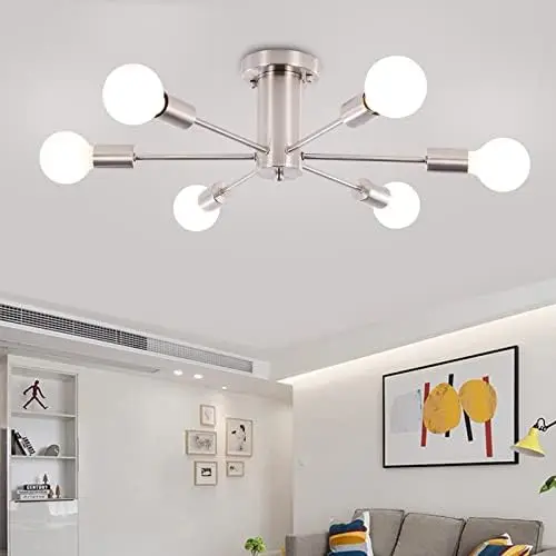 

Flush Mount Ceiling Light Fixture 6 Lights, Modern Sputnik Chandelier, Mid Century Pendant Light Fixture for Bedroom, Living Roo