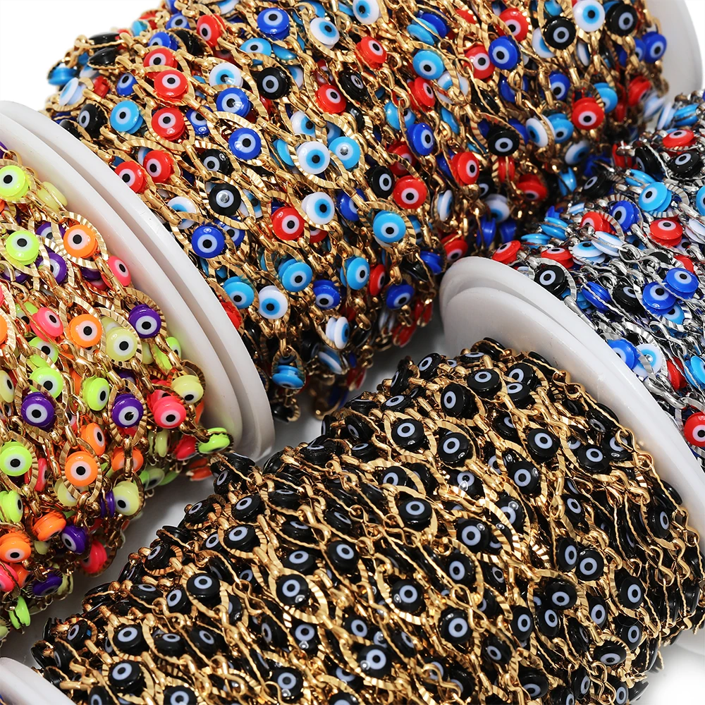 1 Meter Edelstahl-Truthahnauge-Charm-Gliederketten, bunte Augenperlenkette für Halskette, Armband, Schmuckherstellung, Komponenten – Detail 6