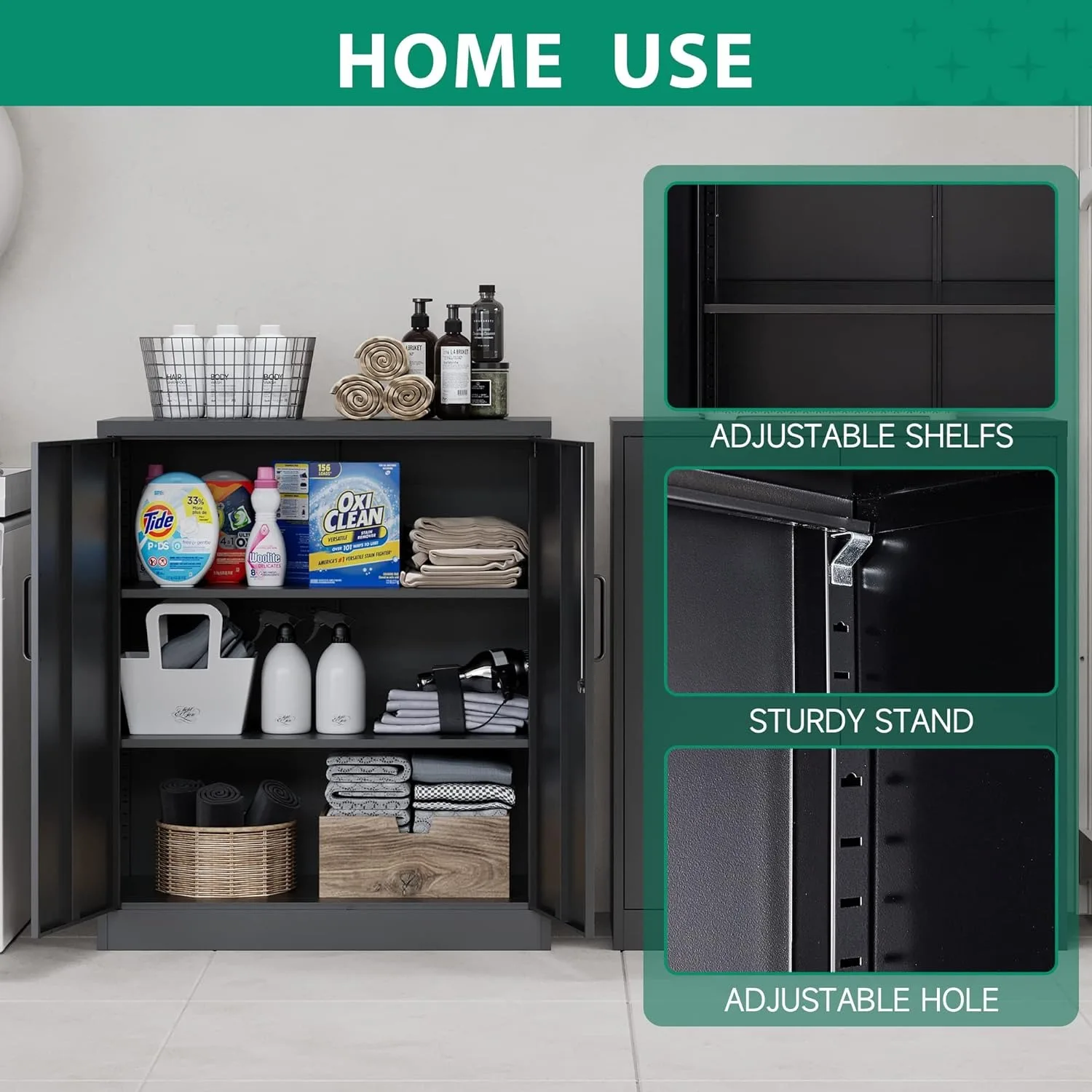 Metal Storage Cabinets with Lock, Small Locker Steel Cabinets, Adjustable Shelves 2 Doors for Home,Office(Black-36) 6