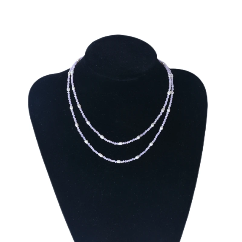 

HOWAWAY Jewelry Design New Pink Crystal Natural Freshwater Pearl Necklace Exquisite Collar Chain