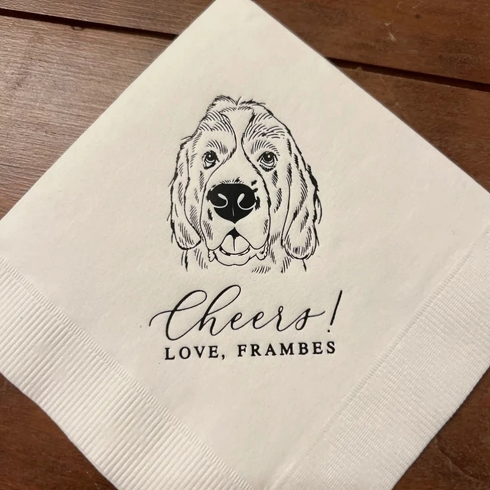 

Cheers!, 50Pcs Personalized Illustrated Dog Wedding Napkins, Pet Wedding Napkins,Bridal Shower, Engagement Party, Bar Napkins