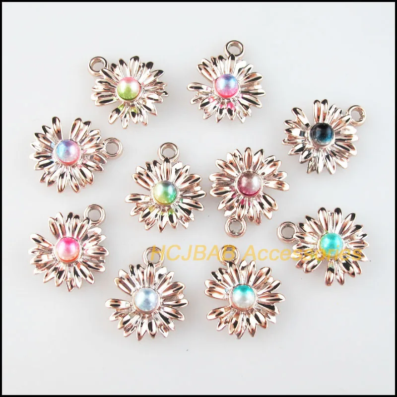 

Fashion New 30Pcs KC Gold Color Daisy Flower Colored Acrylic Charms Pendants 20.5x24mm
