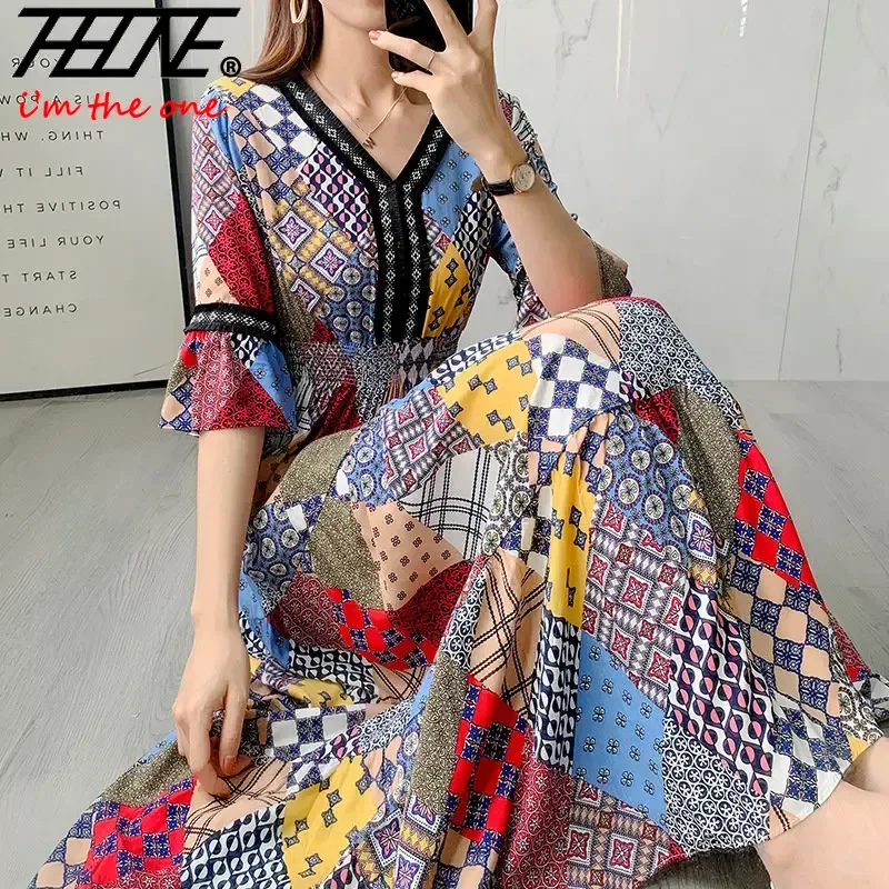 Long Summer Korean Vintage Dress Women Indian Dress Vintage Korean Style Bohemian Floral Casual Loose Vestidos Long Summer Korean Vintage Dress Women Indian Dress Vintage Korean Style Bohemian Floral Casual Loose Vestidos