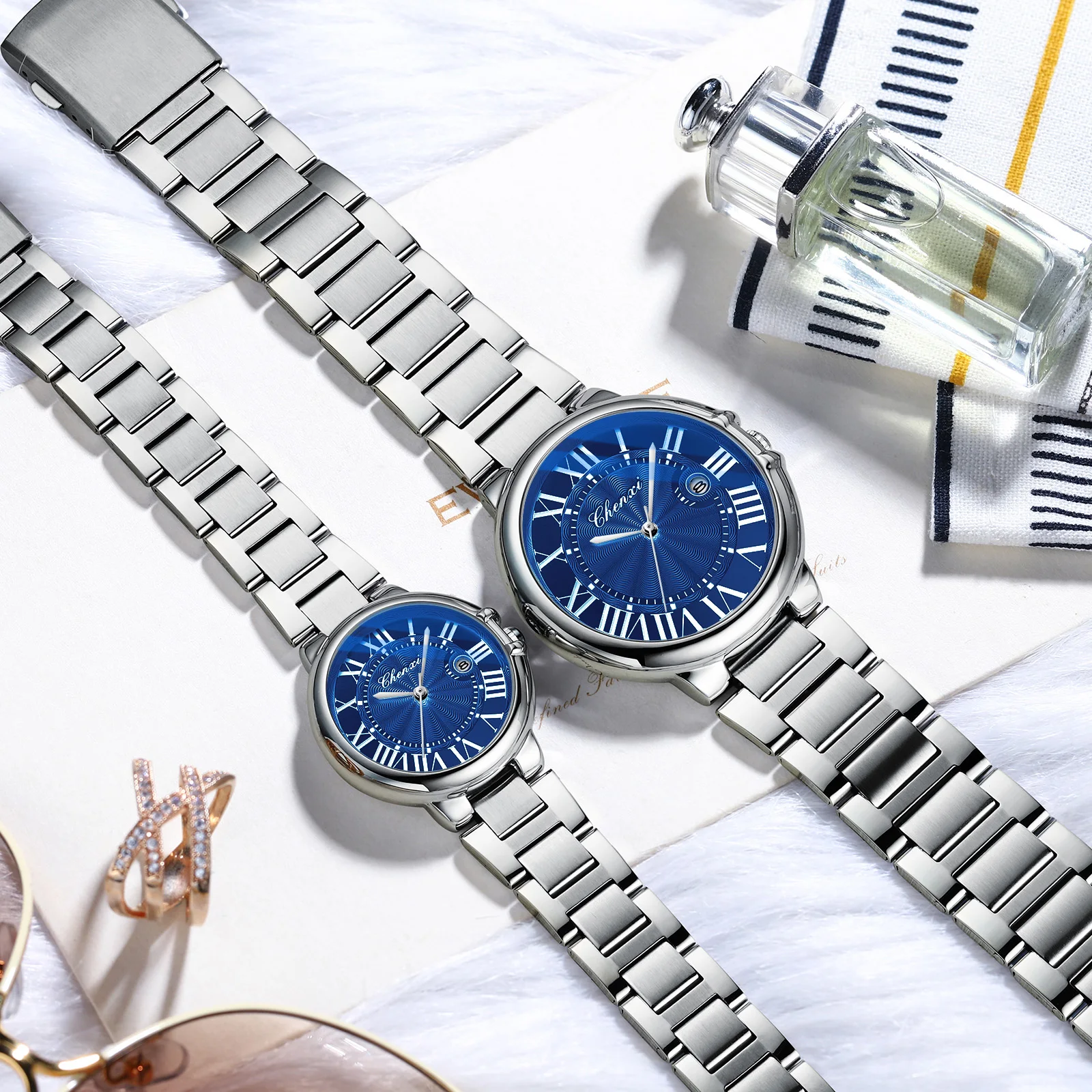 Couple Watches Roman Scale Quartz Watch Waterproof calendar Lovers Wristwatch Gifts