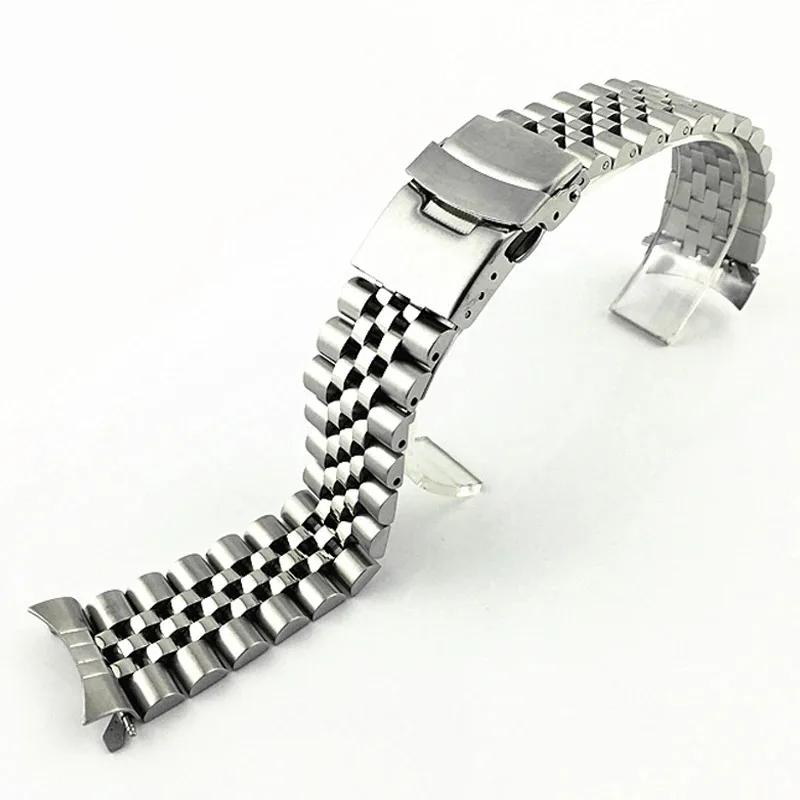 Men's Stainless Steel Curved End Watch Band with Folding Buckle, 20/22mm
